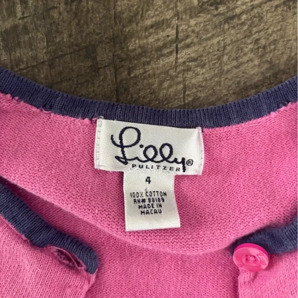 Lilly Pulitzer Little Girls Pink Cardigan with Green Argyle Pattern - Picture 2 of 3